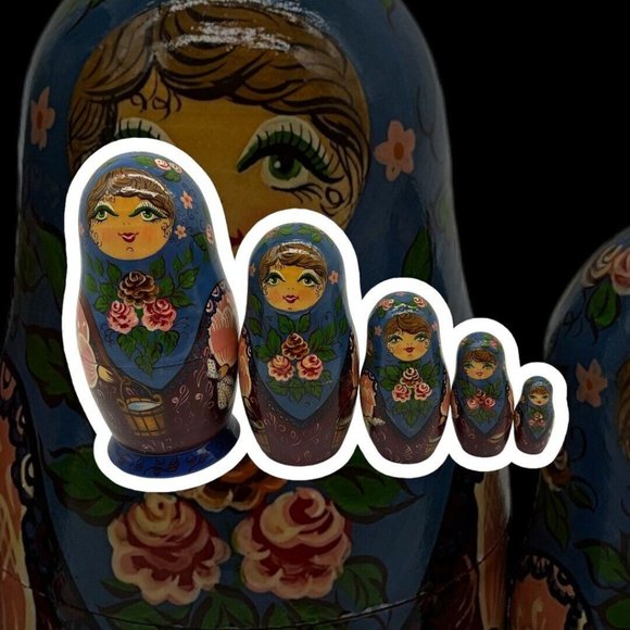 Russian Handpainted Wooden Nesting Dolls - Set of 5 - Tallest is 6" Dated 1992 - Picture 3 of 16